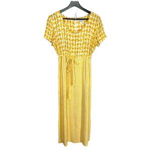 Vintage 90s Yellow Gauzy Gingham Checkered Short Sleeve Full Length Dress 12